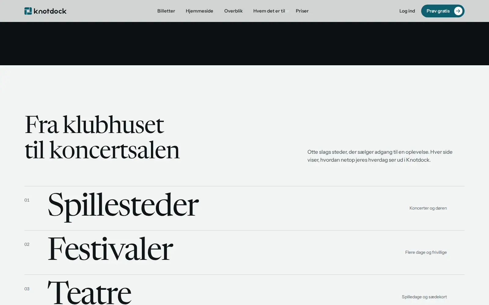 Knotdock til spillesteder, festivaler og teatre