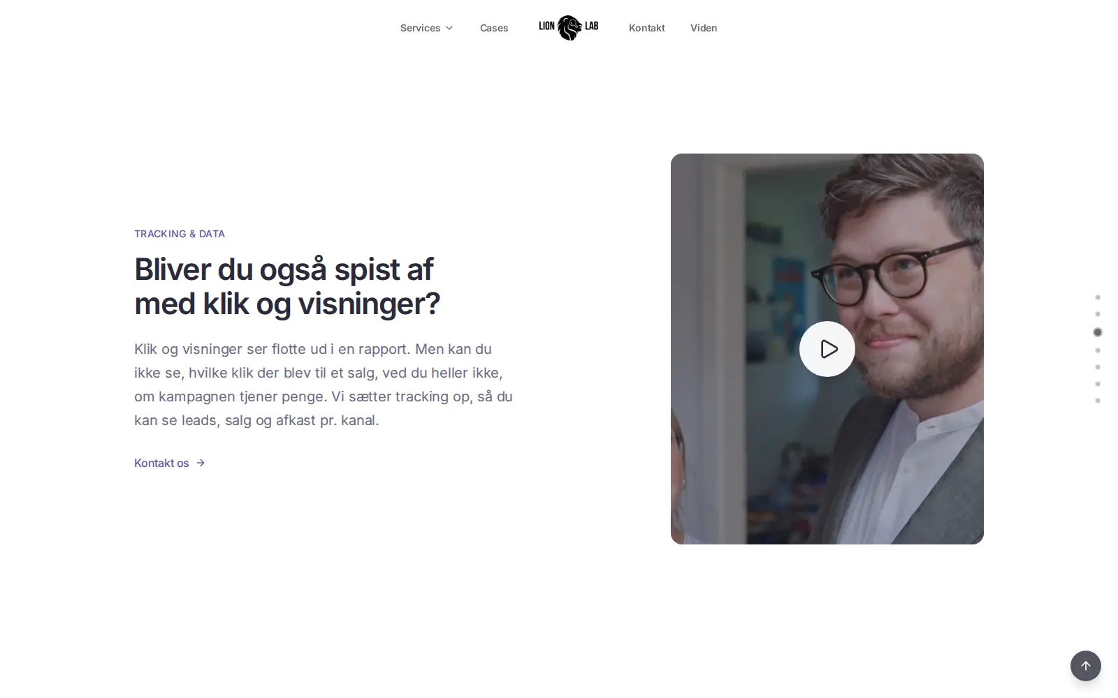 Sektion om tracking og data på lionlab.dk